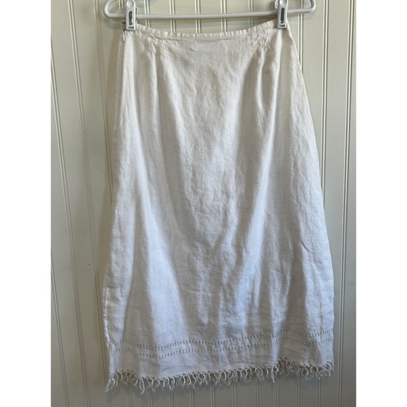 Liz Claiborne Skirt Women Size 4P VTG Y2K Linen White Embroidered Fringe - Picture 2 of 8